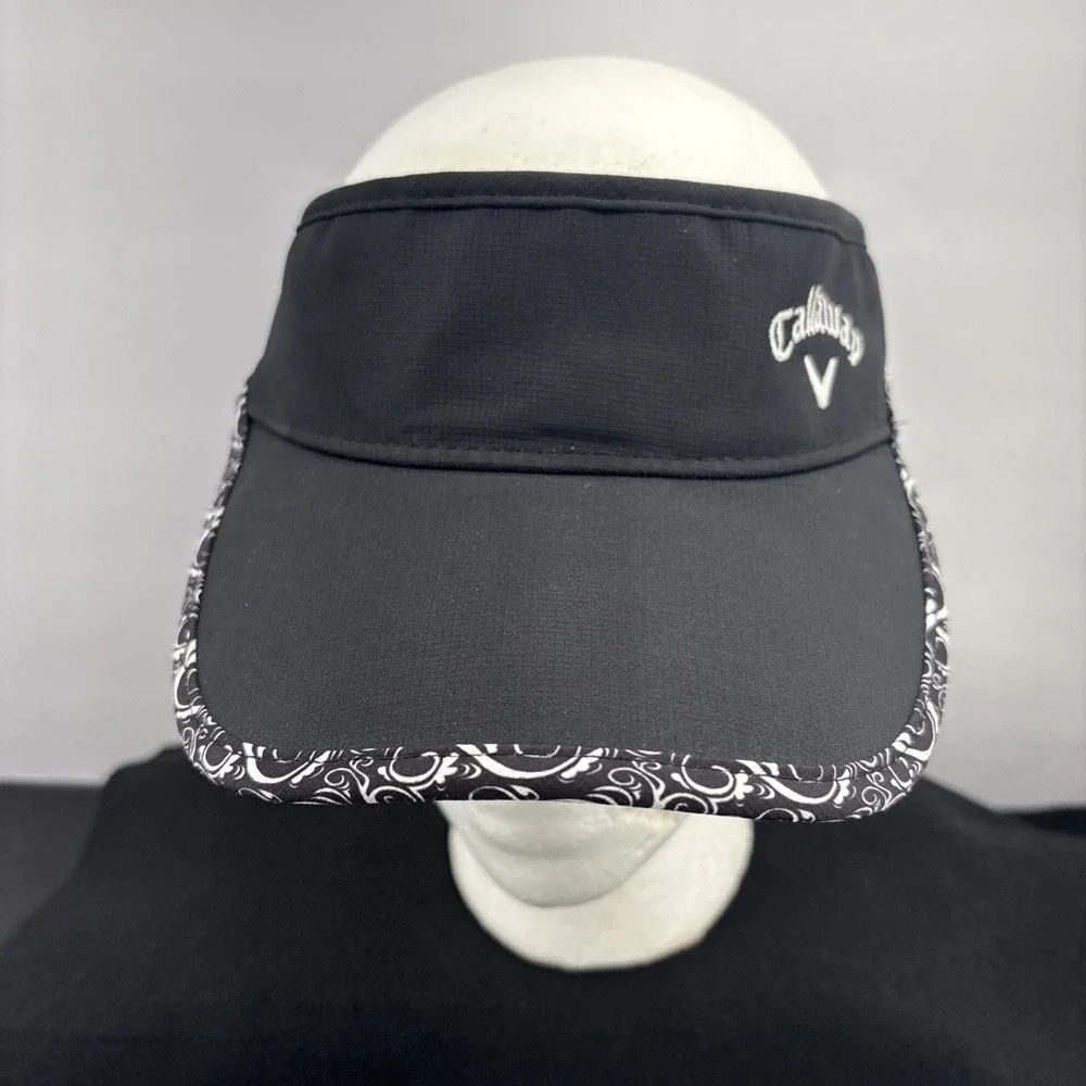 Callaway Ladies Golf Visor Black Adjustable Hook & Loop White Paisley Trim